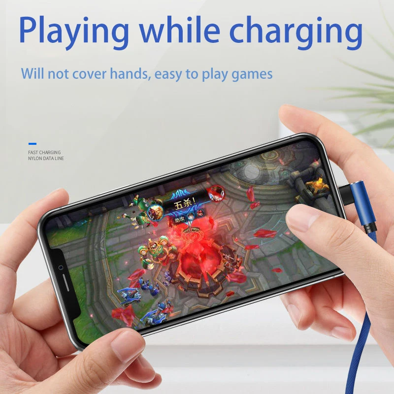 Cable de carga rápida 3A, codo de 90 grados, tejido suave para jugar al juego, Cable USB a tipo C para Xiaomi, Samsung, Huawei, cargador Realme - imagen 2