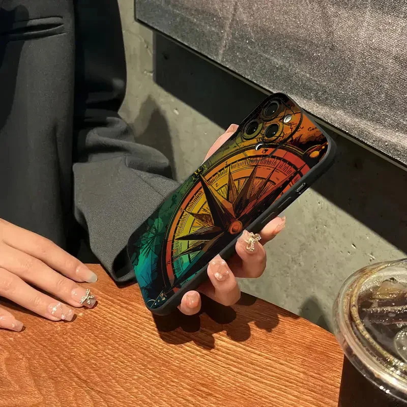 Funda de silicona suave con patrón de brújula para iPhone, 11, 12, 13, 14, 15, 16 Pro Max, XS, X, XR, 7, 8 Plus, 16, a prueba de golpes - imagen 4
