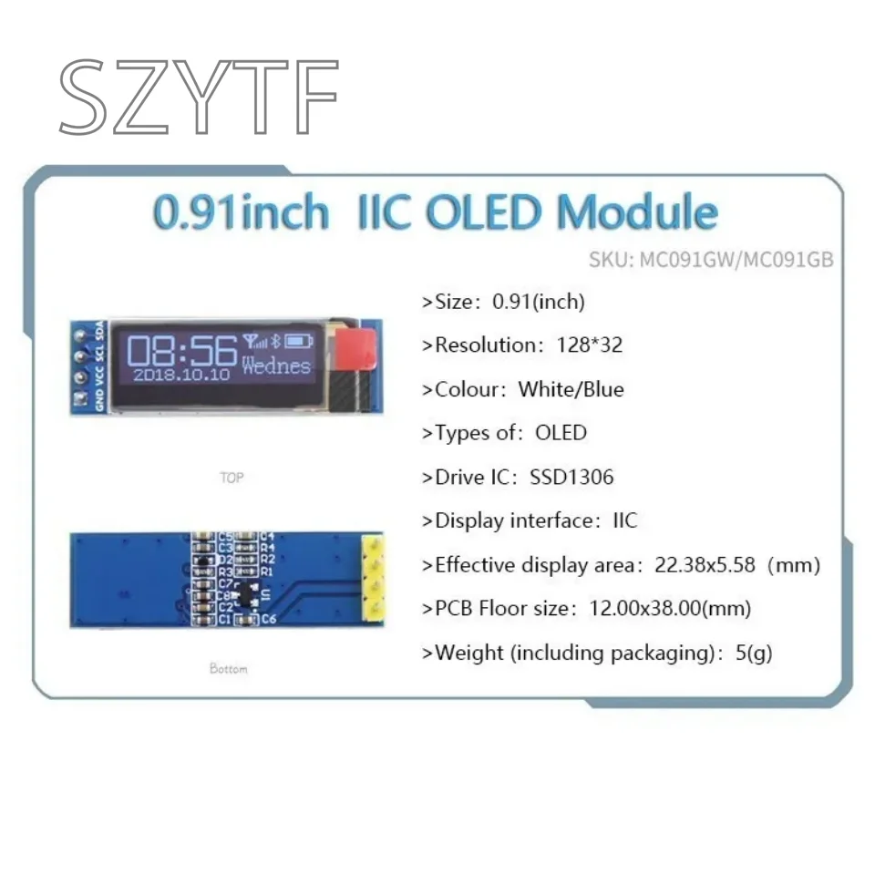 Módulo de pantalla OLED para arduino, serie OLED de palabra blanca de 0,91/0,96/1,3 pulgadas, IIC I2C SPI 128X64 I2C SSD1306 12864 LCD - imagen 5