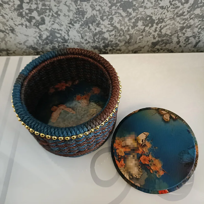 Caja de almacenamiento de cuerda tejida hecha a mano Vintage redonda, cestas para joyería, regalo de alta calidad, almacenamiento de ropa y accesorios para el hogar - imagen 3