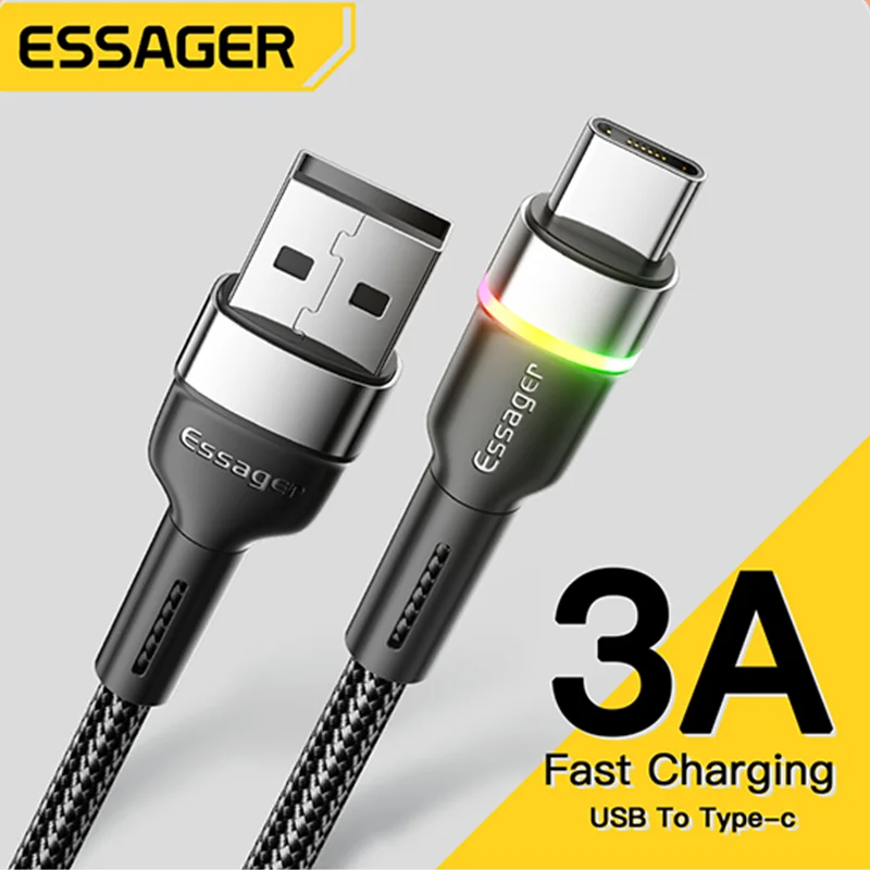 Essager-Cable USB tipo C para teléfono móvil, cargador rápido 3A para Xiaomi, Huawei, Redmi Mate, Samsung, USBC
