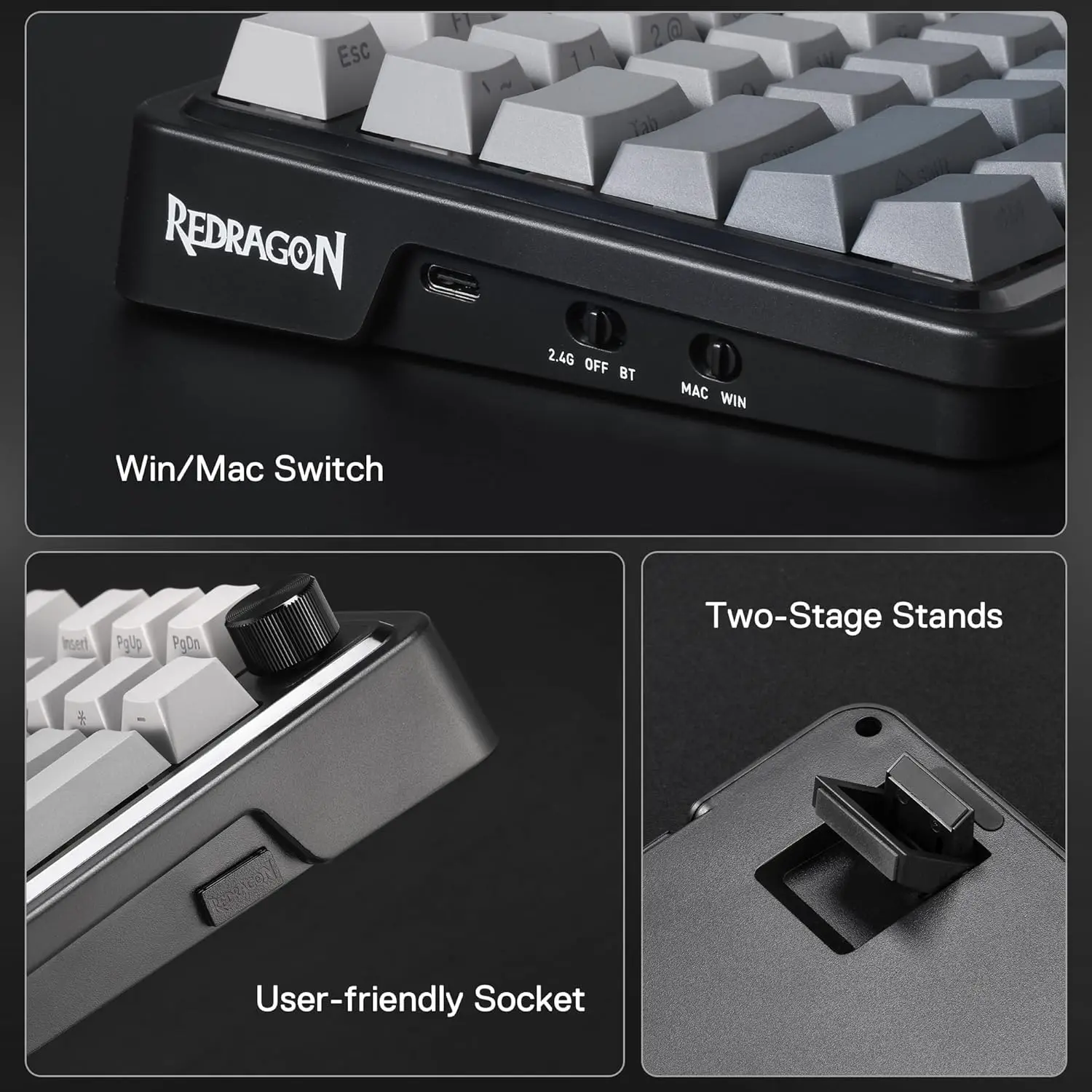 Redragon K686 PRO 98 teclas junta inalámbrica RGB Gaming 3 modos PBT Teclado mecánico intercambiable en caliente con enchufe RGB orientado al sur - imagen 5