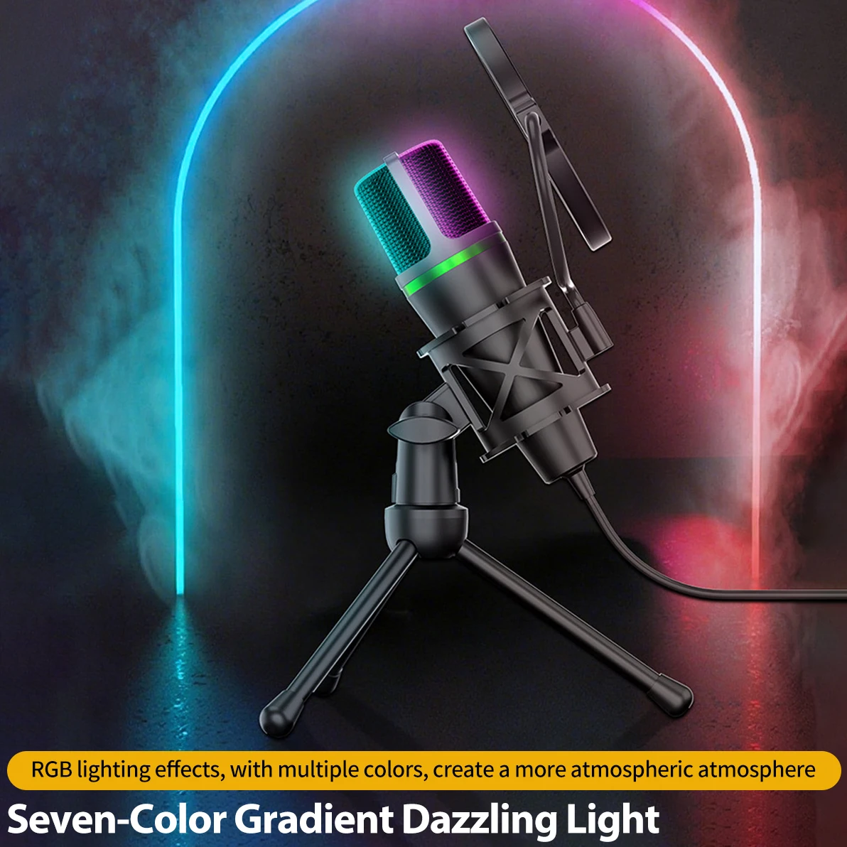 Micrófono condensador con cable USB para PC, ordenador, portátil, accesorios profesionales para juegos, transmisión de sonido, Podcast en vivo, grabación RGB - imagen 4