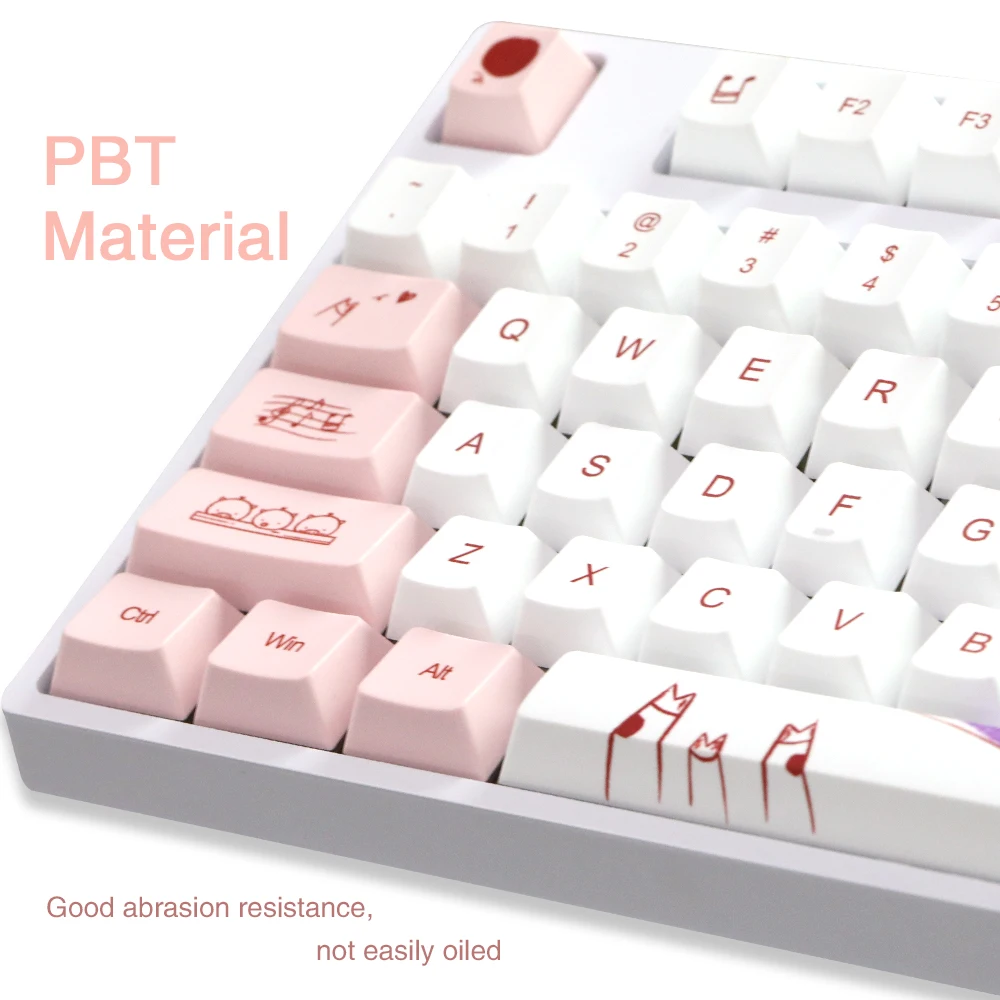 Lucky Pig-Teclas de 140 teclas, teclas con perfil de cereza, color rosa, blanco, inglés, tinte PBT, sublimación, Teclado mecánico para interruptor MX - imagen 3