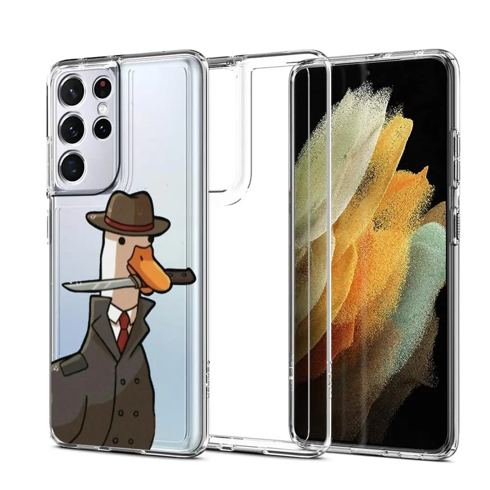 Funda de teléfono con dibujos animados de pato de ganso para Samsung Galaxy S23 S22 Ultra S20 S21 FE 5G S10 S10E S9 S8 Plus 4G, funda trasera transparente - imagen 2