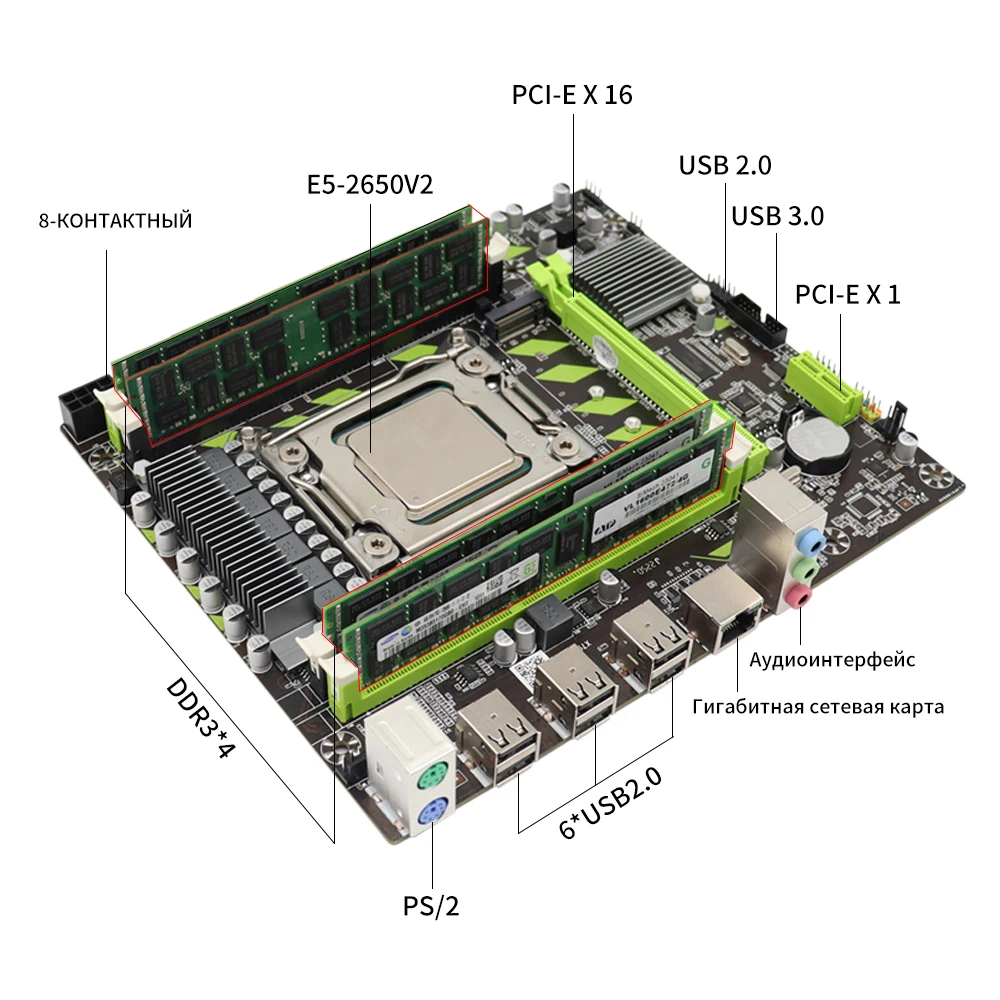 Kit combinado de placa base X79, LGA 2011 Xeon E5 2650 V2 CPU DDR3 16GB (2 piezas 8G) 1300MHz, memoria de escritorio - imagen 3