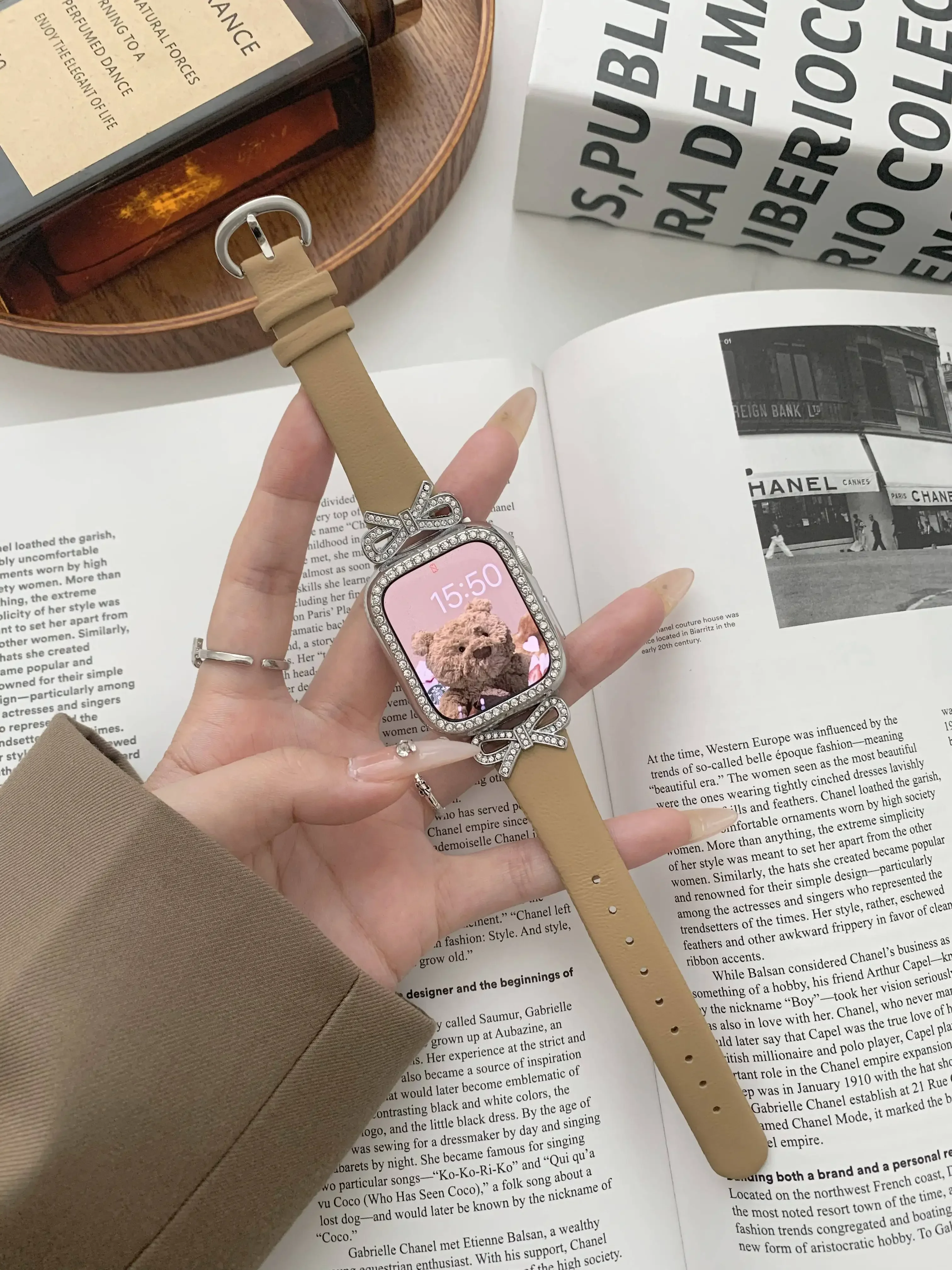 Correa de cuero con diamantes para Apple Watch, banda de 42/44/45/49mm, 38/40/41mm para Apple Watch Series Ultra2 Se 9/8/7/6/5/4, 1 unidad/3/2/1 - imagen 2