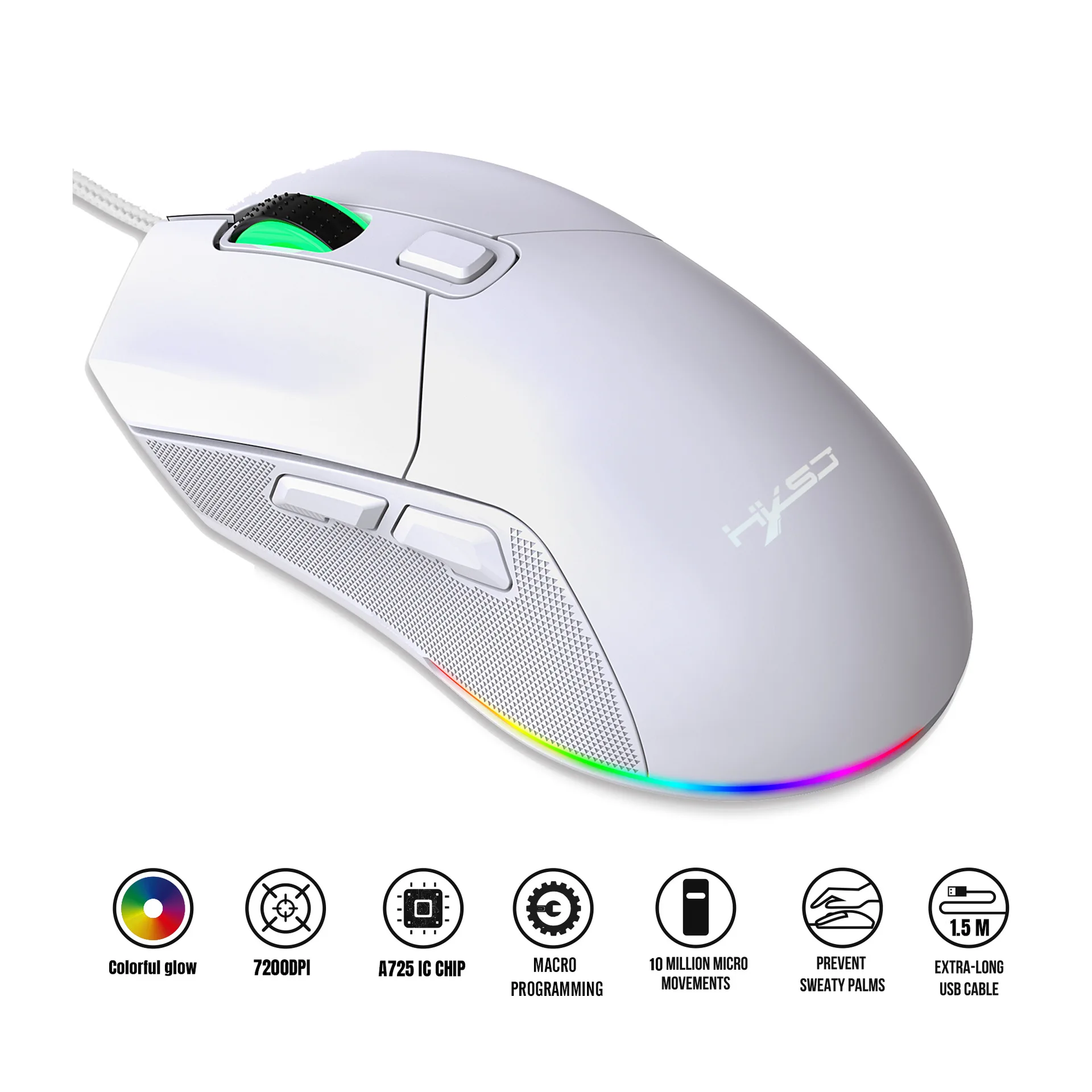 Ratón gamer maus ergonómico raton 7200dpi RGB retroiluminado con cable ratón para juegos con cubierta intercambiable diseño ligero m takoka - imagen 3