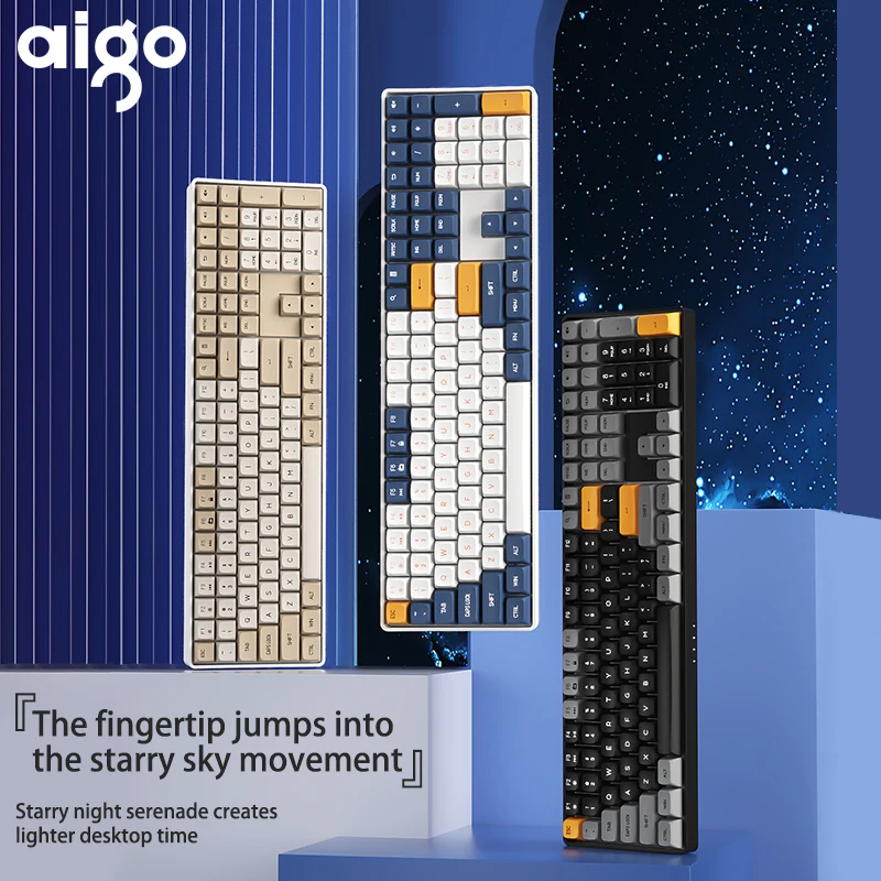 Aigo A108 Teclado mecánico para juegos interruptor azul 110 teclas caliente 2,4G inalámbrico USB tipo c intercambiable teclado de jugador recargable
