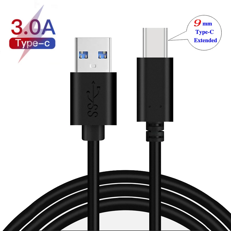 Cargador rápido USB tipo C de 9mm de largo, Cable 3A de punta extendida para Blackview P10000 Pro,BV7000 Pro,BV8000 Pro,BV9000 Pro para BQ 5541L