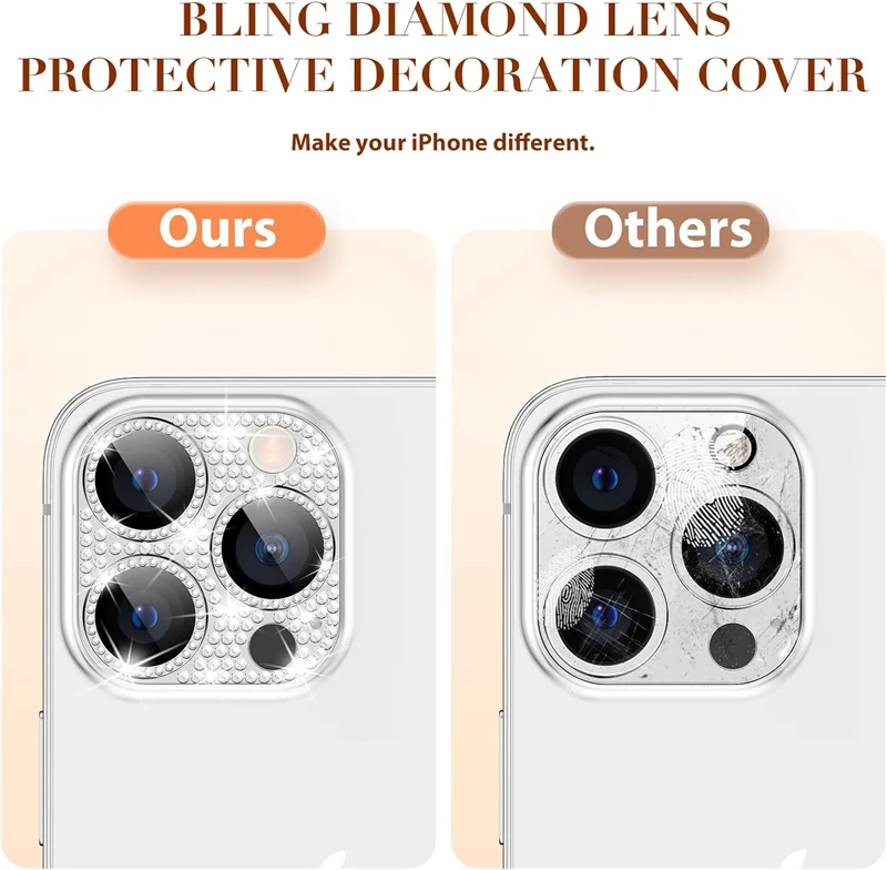 Protector de lente de cámara con purpurina de diamante y diamantes de imitación 3D para IPhone 13, 14, 15 Pro Max Plus 12 Mini 14Pro 15Pro, accesorios de lente de cristal - imagen 5