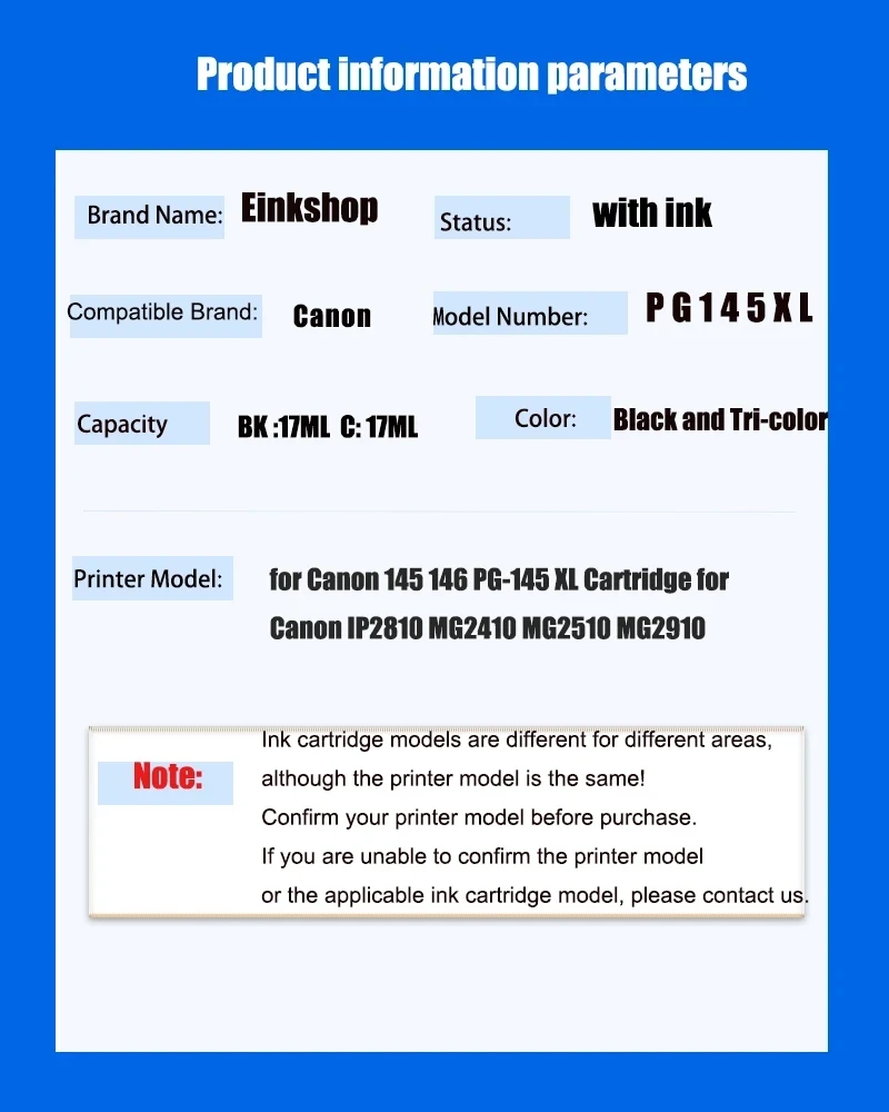 Cartucho de tinta para impresora Canon PG145 CL146 PG 145 CL 146 XL, para MG 2410 2910 2510 3010 2810 2510 TS3110 MX491 IP 2810 2810 - imagen 3