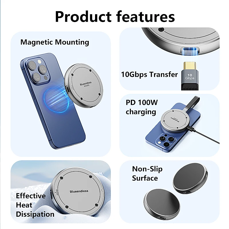 Carcasa magnética Blueendless M.2 NVMe SSD con carga PD 10Gbps tipo C 3,2 a NVMe PCI-E ssd para Iphone ProRes MacBook - imagen 3