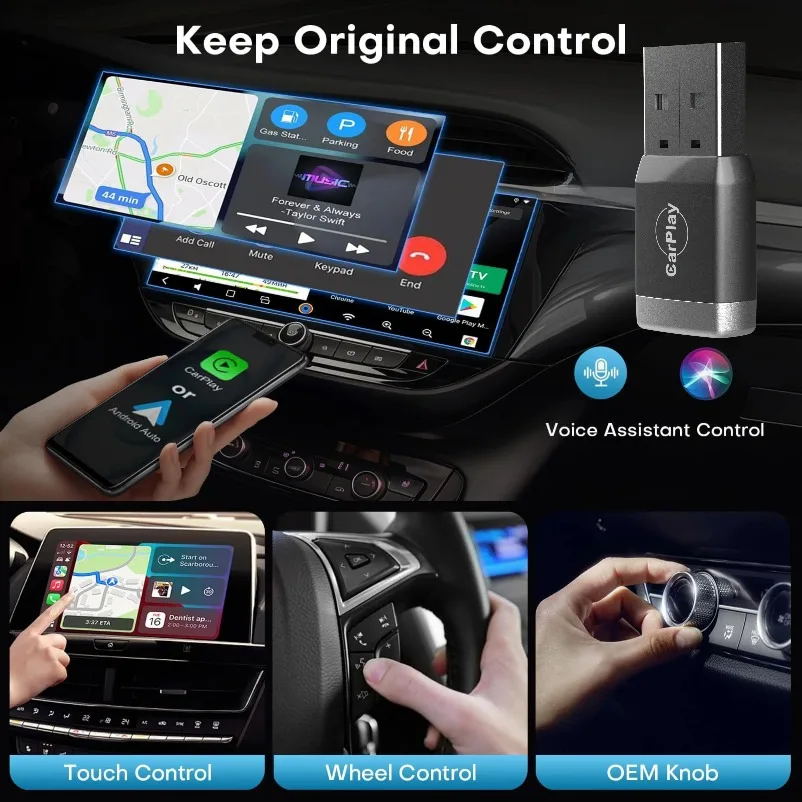 Dongle CarPlay inalámbrico 2 en 1, adaptador inalámbrico para Android Auto, sistemas inteligentes para coche, caja inteligente AI para coche con CarPlay con cable - imagen 4