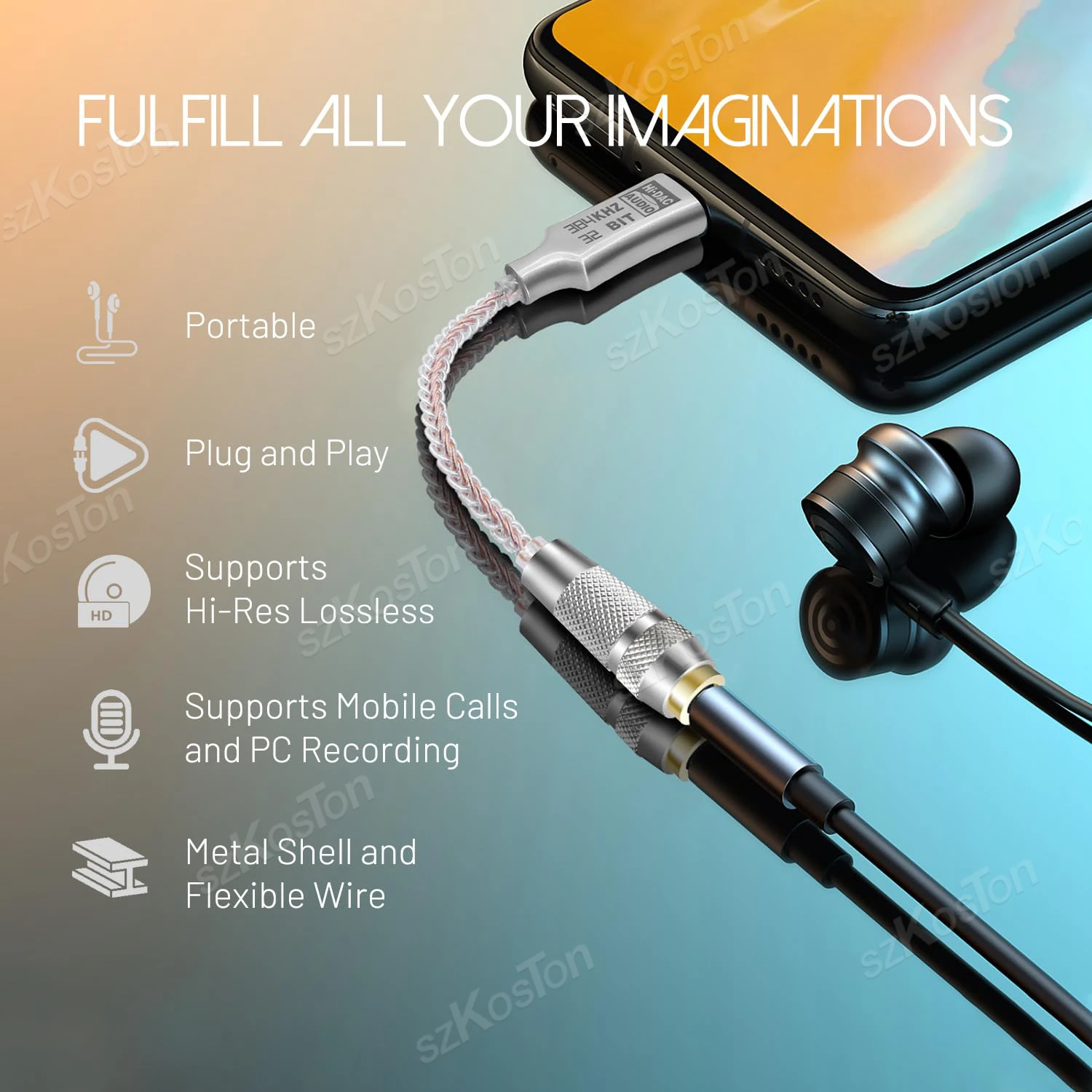 Adaptador de Audio ALC5686 USB-C a 3.5mm, Amplificador de Auriculares, DAC HiFi, Decodificador de Audio de 32bit/384Khz, Convertidor Tipo-C para Samsung - imagen 2