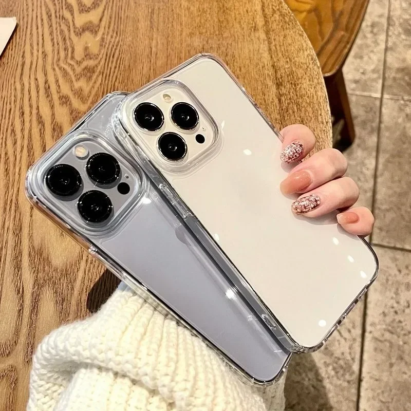 Funda de teléfono acrílica suave transparente de lujo para iPhone 16 15 Pro Max 11 12 13 14 15 Pro XS XR 7 8 Plus cubierta a prueba de golpes