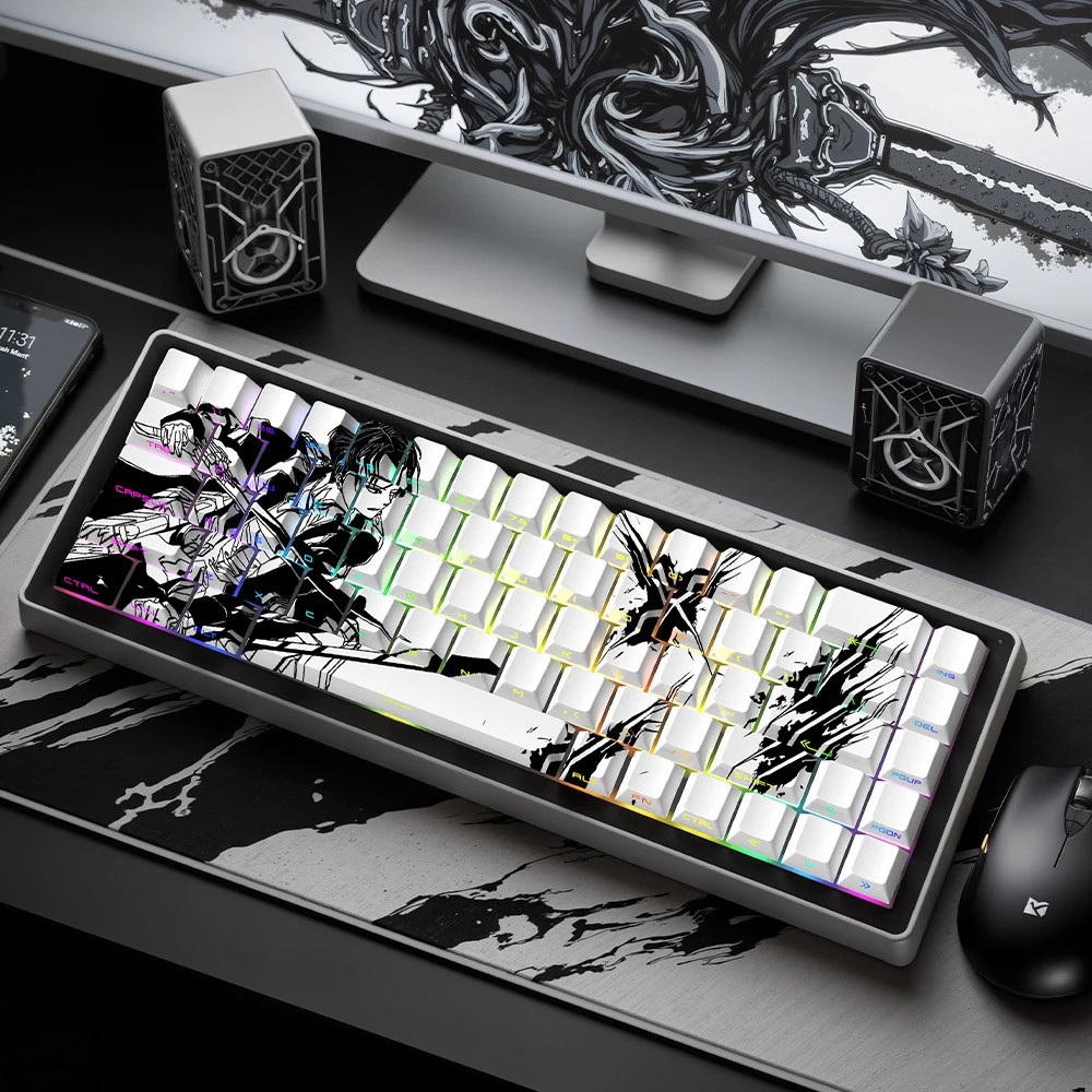 Teclas blancas con estampado lateral de Katana brillante, perfil de cereza, sublimación de tinte de 5 lados, teclas PBT para teclado de interruptores Cherry MX - imagen 2