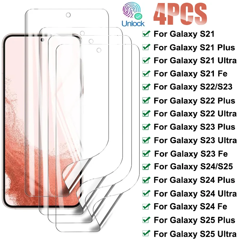 4 Uds película de hidrogel para Samsung Galaxy S21 S22 S23 S24 S25 Ultra S23 Fe Protector de pantalla de cubierta completa para Samsung S25 S24 Plus - imagen 2
