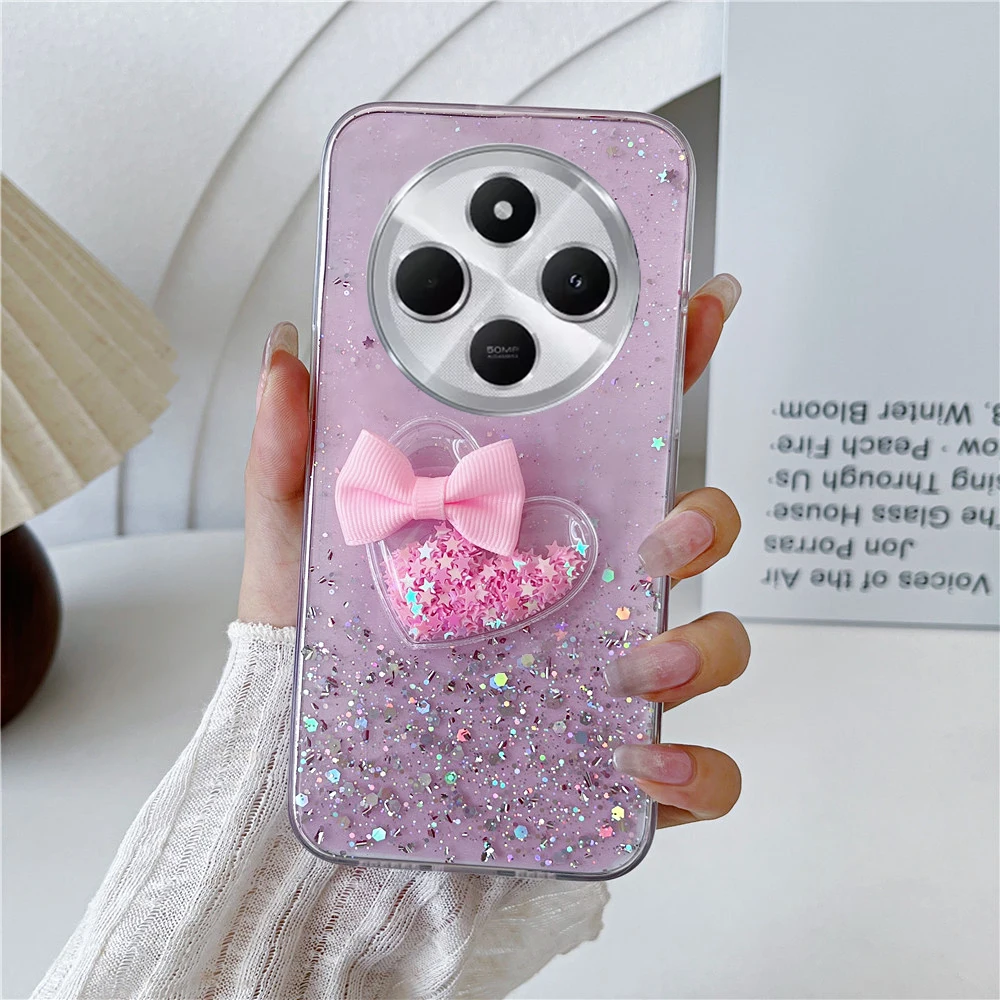 Funda de teléfono 3D con forma de corazón de amor y arena movediza para OPPO A16 A17 A15 A5 A9 2020 A54S A53S A76 Reno 12 11 Pro 12F 13F, funda suave con brillo ostentoso - imagen 2