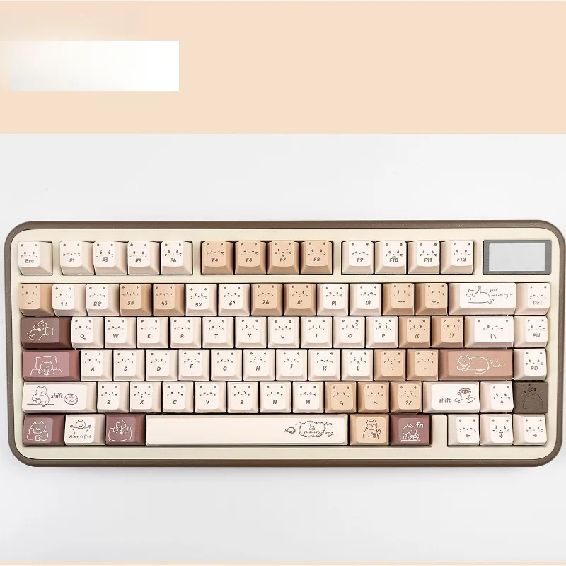 Juego de teclas con tema transparente Coffee Cat, tapas de teclado personalizadas con perfil de cereza PBT para accesorios de teclado mecánico MX