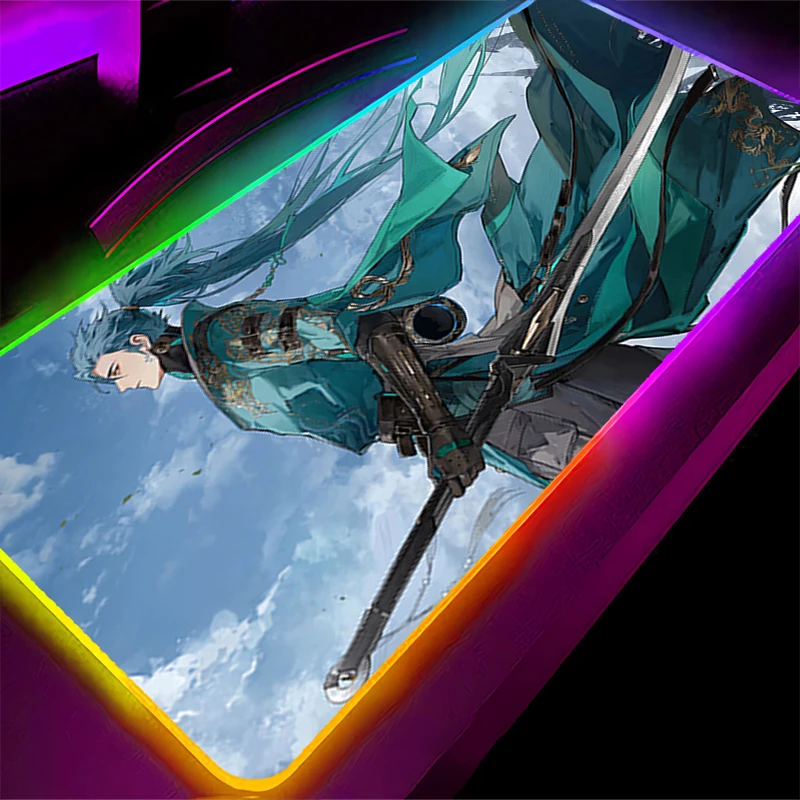 Alfombrilla de ratón LED RGB, alfombrilla para teclado de ordenador portátil, alfombrilla antideslizante para juegos de Anime, accesorios para PC, alfombrilla de ratón Jiyan W-wuthering Waves, alfombrilla de goma para escritorio - imagen 2