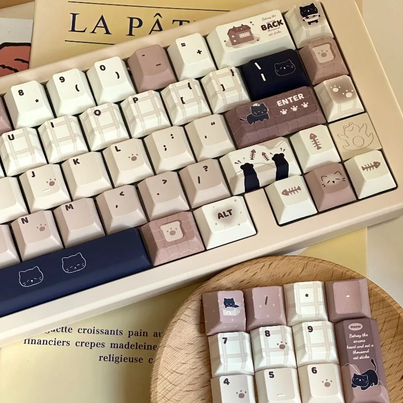 Juego de teclas Meow Fun Time de 147 teclas, teclas personalizadas con perfil de cereza PBT, bonitas tapas de teclado para juegos, accesorios de teclado mecánico - imagen 5