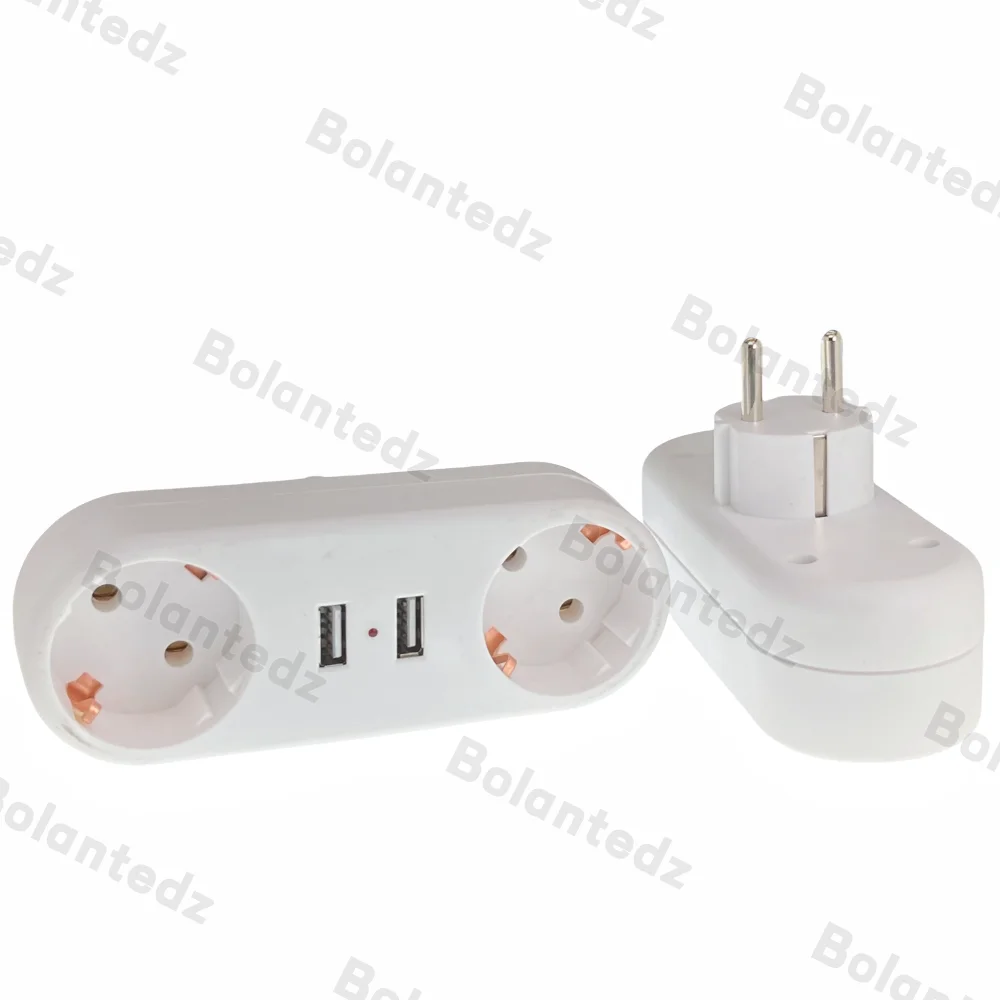 2 USB tipo europeo enchufe de conversión 1 a 2 vías UE Alemania adaptador de corriente estándar enchufe 16A 250V adaptador de carga de viaje - imagen 3