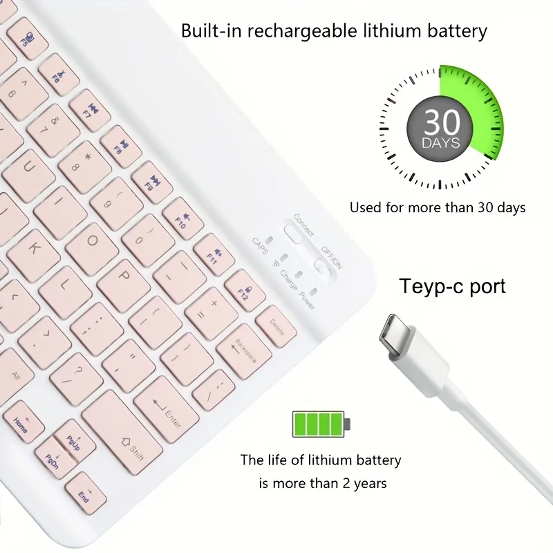 Teclado inalámbrico recargable, compatible con Bluetooth, para ordenador portátil, tableta, teléfono, Ipad, Android, iOS, Windows - imagen 3