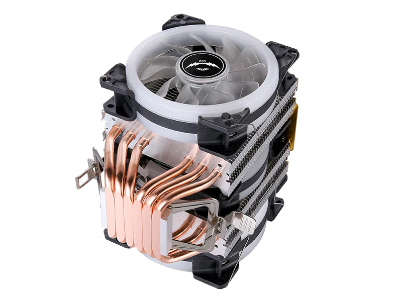 Un ventilador de computadora con una caja en blanco y negro