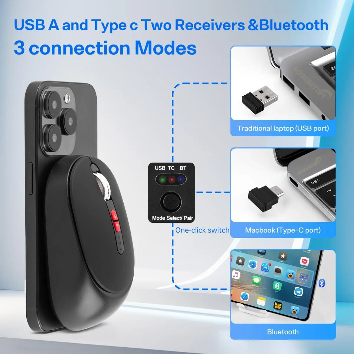 Botón silencioso Vertical de bajo ruido, ratón inalámbrico de oficina de 2,4G, diseño ergonómico, botón portátil con ratón óptico lateral para ordenador - imagen 2