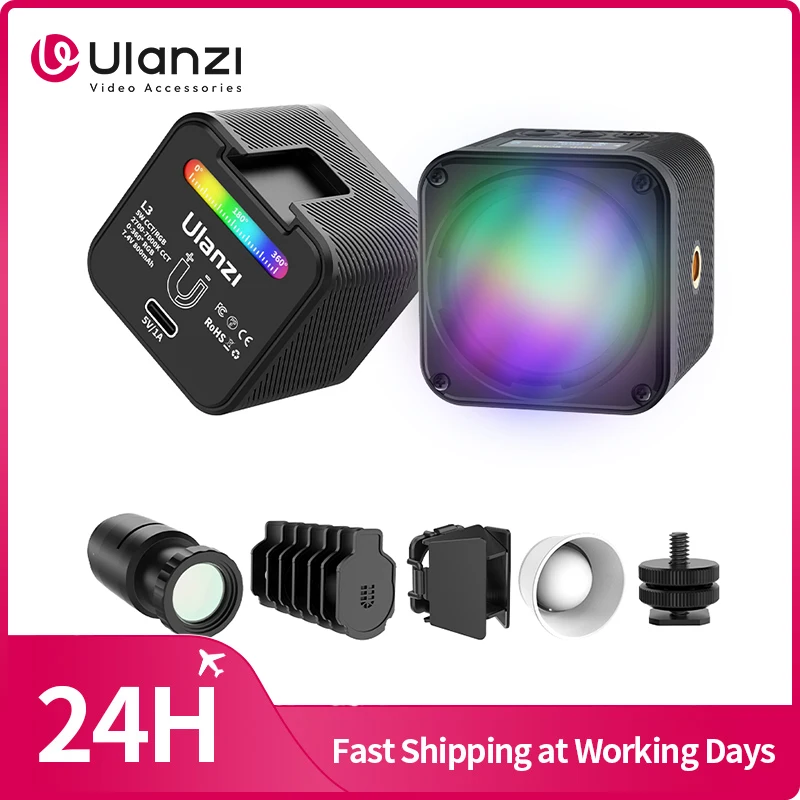 Ulanzi L3 RGB luz de vídeo Mini COB luz de relleno para cámara Gopro con difusor de Snoot Barndoor Mini luz ambiental 2700-7000K