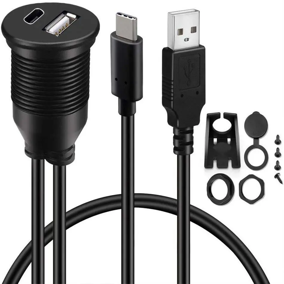 Impermeable USB C 3,1 tipo C USB 3,0/2,0 extensión hembra AUX montaje empotrado extensión de montaje en barco para Cable de Panel de salpicadero - imagen 2