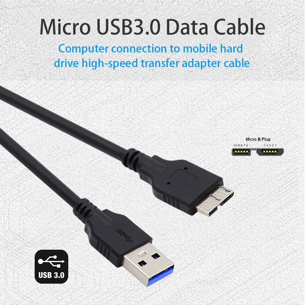 Adaptador de datos de disco duro Micro USB 3,0 de 15cm, Cable corto de carga macho A Micro B, tipo A y tipo C, para Western Digital WD - imagen 3