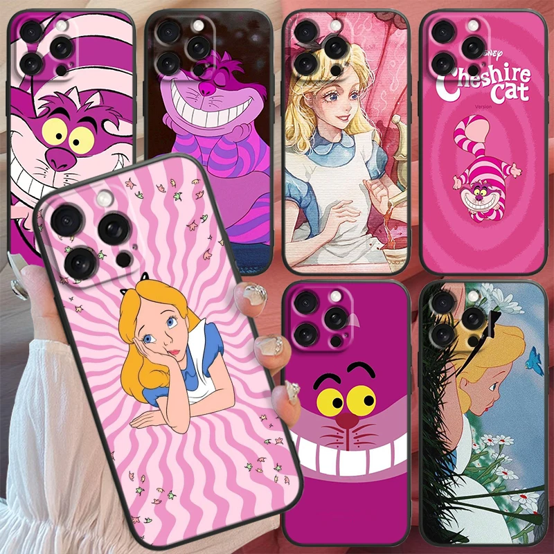 Disney Alicia en el país de las Maravillas, funda negra de TPU para iPhone 15, 14, 13, 12, 11, XS, XR, X, 8, 7, SE Pro Max Plus, Mini