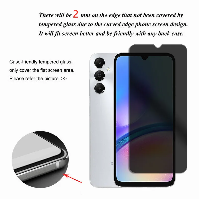 Protector de pantalla de privacidad para Samsung Galaxy A05s antideslumbrante para Samsung A05s Protector de cámara de vidrio antiespía para Galaxy A05 - imagen 3