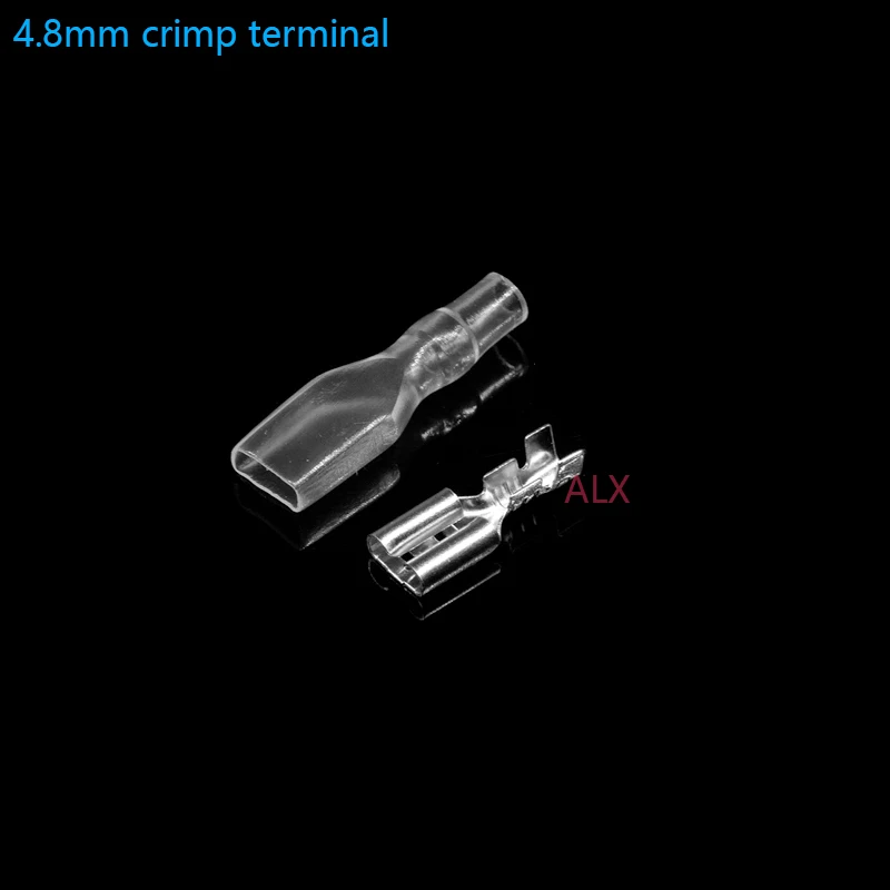 Terminal de crimpado de 100mm, empalme de conector de pala hembra con mangas aislantes, terminales prensados en frío y caja de 4,8 MM, 4,8 piezas (50 juegos)