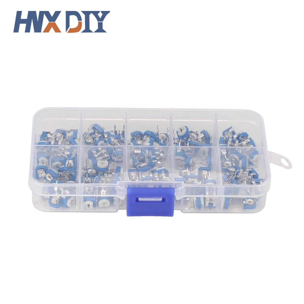 Kit surtido de potenciómetro de recorte Horizontal de película de carbono RM065, 100 piezas, resistencia Variable de 10 valores, 500R - 1M - imagen 2