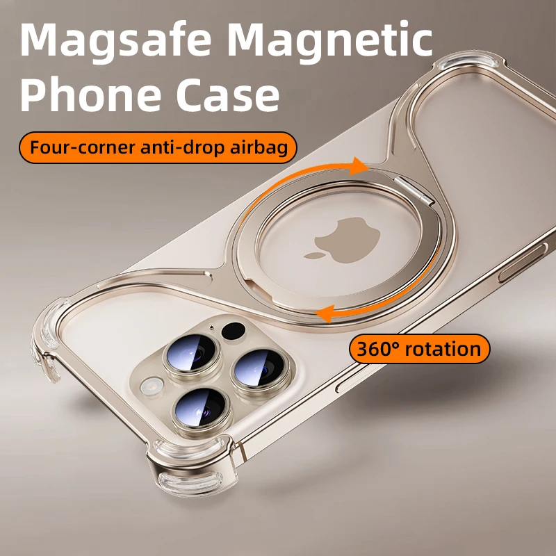 Funda de teléfono con soporte magnético con marco de Metal para iPhone 13, 14, 15 16 Pro Max Magsafe, cubierta de aleación sin marco a prueba de golpes - imagen 5