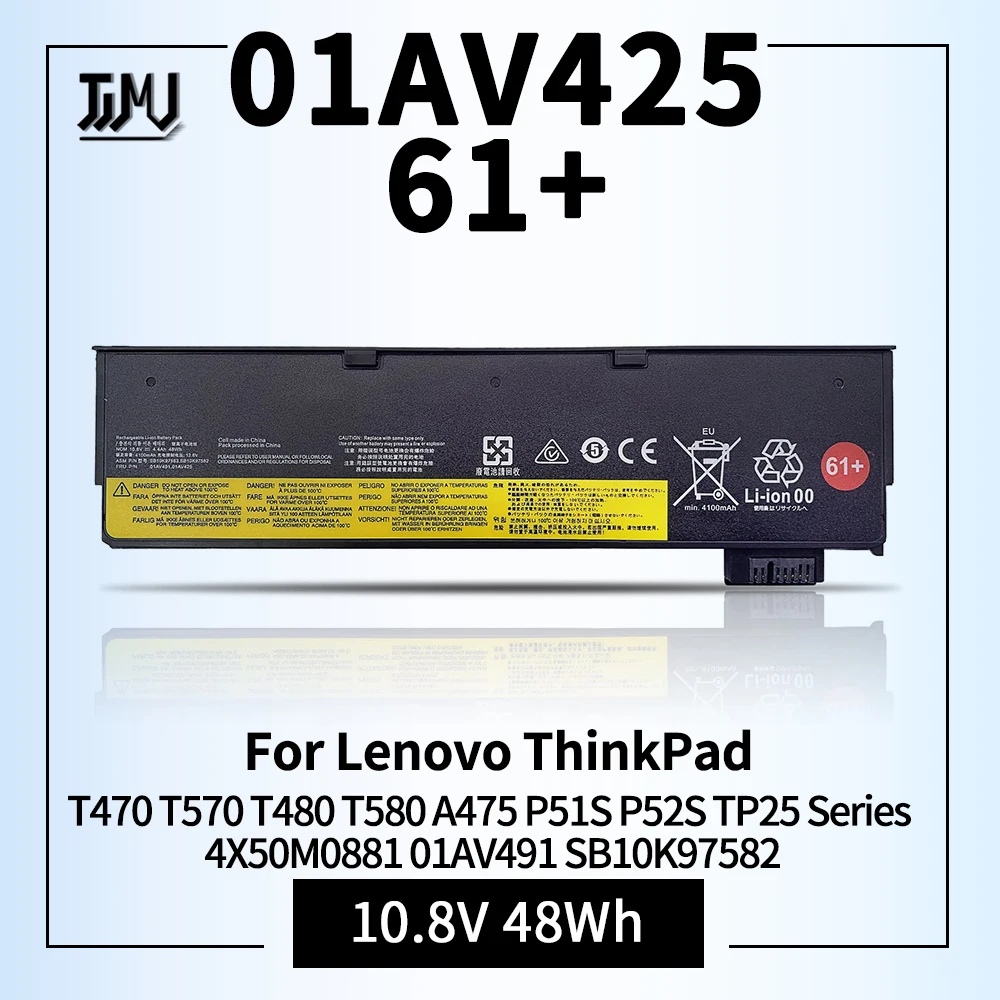 01AV425 61 + batería de repuesto para ordenador portátil, para Lenovo ThinkPad T470, T570, T480, T580, A475, P51S, P52S, TP25 Series 01AV491, SB10K97582