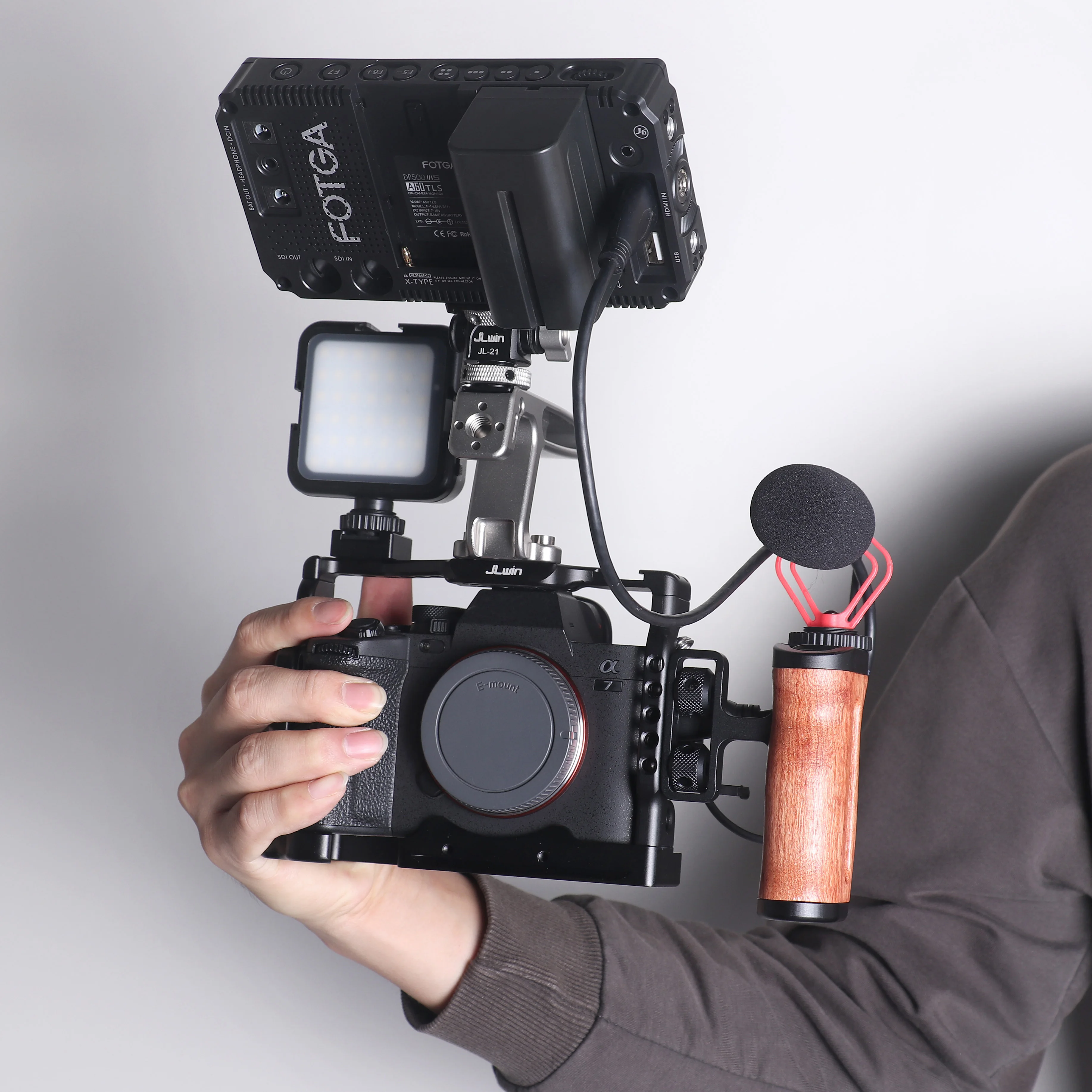 FOTGA-jaula para cámara con mango de madera, empuñadura lateral con soporte para zapata fría, orificio para tornillo de 1/4 y 3/8 pulgadas, cámara fotográfica de vídeo - imagen 5