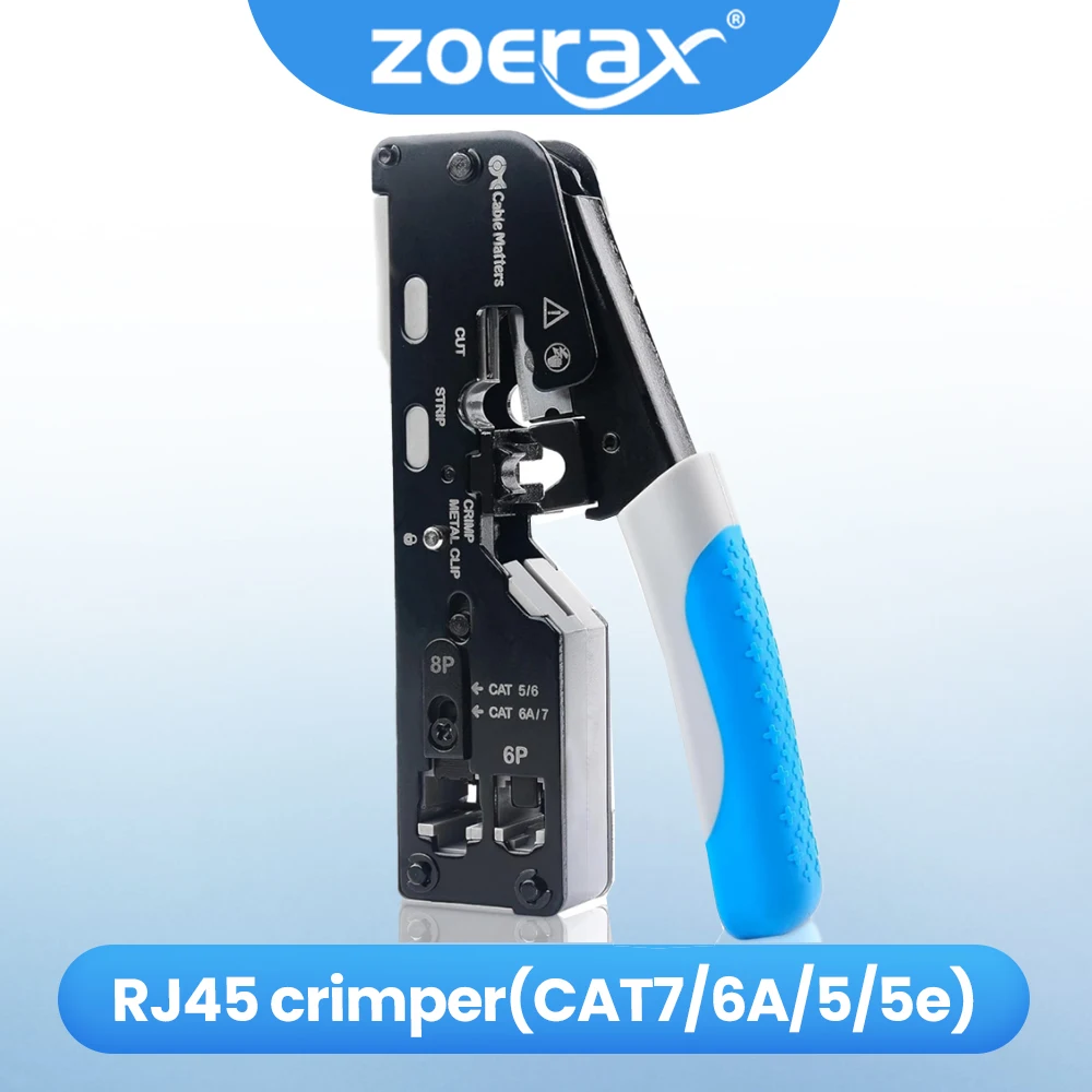 Herramienta de prensado Ethernet ZOERAX RJ45 para conectores Ethernet CAT8 Cat7 Cat6a Cat6 Cat5e con funciones de pelado y corte de cables