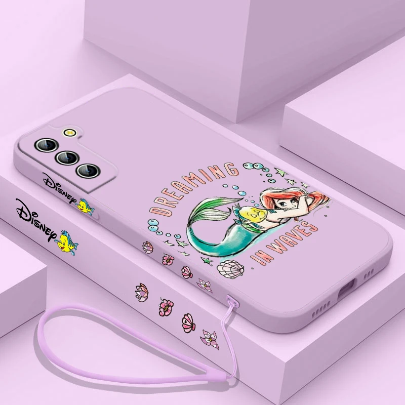 Disney-funda de teléfono de La Sirenita para Samsung Galaxy S24, S23, S22, S21, S20 Pro, FE Plus, Ultra líquida, cubierta de cuerda izquierda - imagen 5