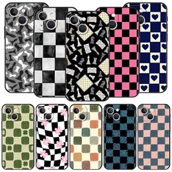 Tablero de ajedrez a cuadros, funda de teléfono de lujo para iPhone 17 Air 16 Plus 13 15 14 12 11 Pro MAX 7 8 SE, funda negra de TPU suave