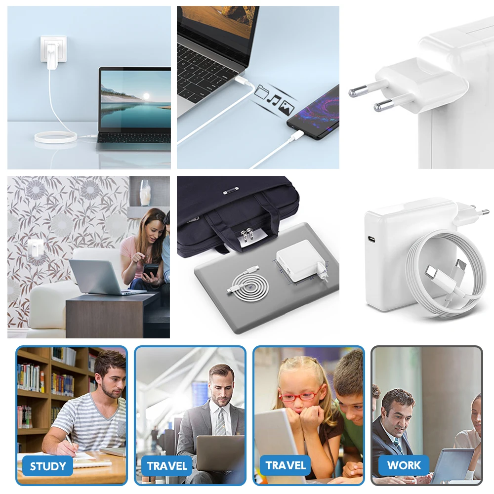 61W 87W 96W 118W USB-C adaptador de corriente para ordenador portátil tipo C PD cargador para Macbook 13 15 pulgadas A1706 A1707 A1708 A1534 A1719 A214 iPad Pro - imagen 4