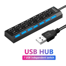 Hub USB 2,0 4 Puertos con Interruptor y Adaptador de Corriente