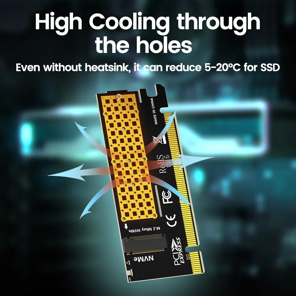 JEYI-adaptador M.2 NVME a PCIE X16, tarjeta de expansión 2280/60/42/30 NVMe SSD a PCIe 4,0 3,0 GEN4 64Gbps para placa base de escritorio y PC - imagen 4