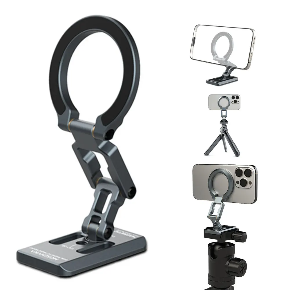 Soporte magnético doble para teléfono, trípode plegable para teléfono, 1/4 pulgadas y ARCA-Swiss, escritorio, gimnasio/coche/avión, soporte para Masafe, iPhone y Android - imagen 2