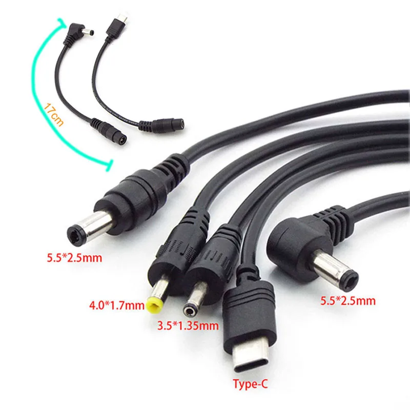 5,5x2,1mm CC hembra a CC macho 5,5x2,1 5,5x2,5 3,5x1,35mm 4,0x1,7mm Cable tipo C conector convertidor enchufe para ordenador portátil A7 - imagen 4