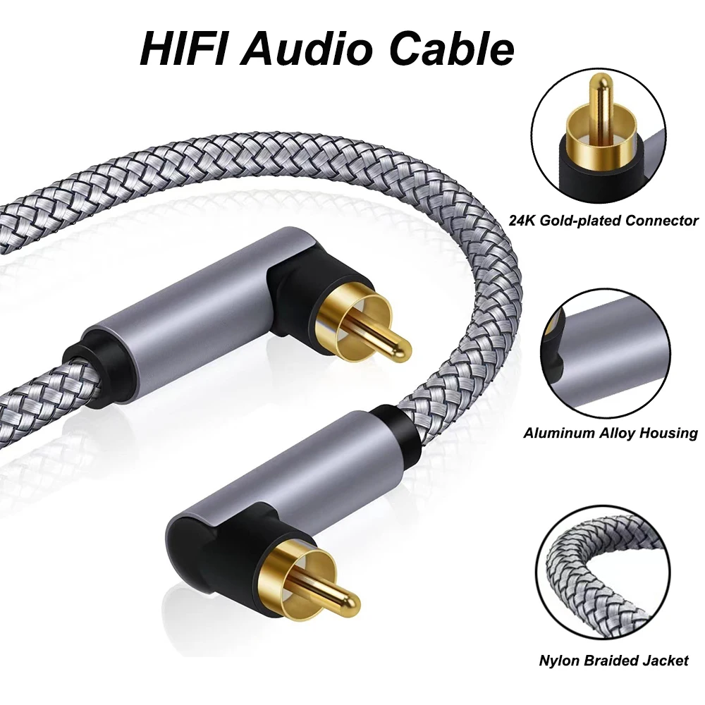 Cable de Audio HIFI chapado en oro de 90 grados, amplificador Coaxial Digital RCA a RCA macho, Cable SPDIF para cine en casa, accesorios HDTV - imagen 2