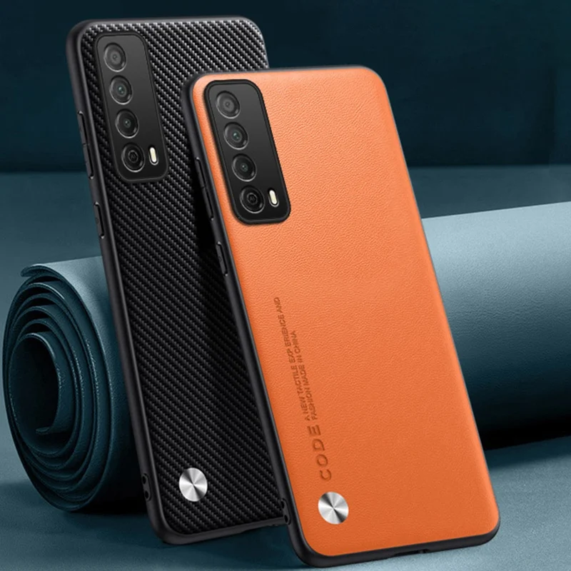 Funda de cuero PU de lujo para Huawei Y7A P smart 2021, funda trasera de silicona mate, protección completa para cámara, funda de teléfono a prueba de golpes